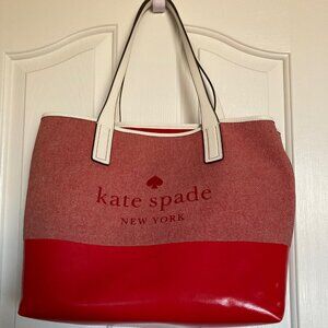 Kate Spade Triple Compartment Tote Ash Street Logo Asphalt Red